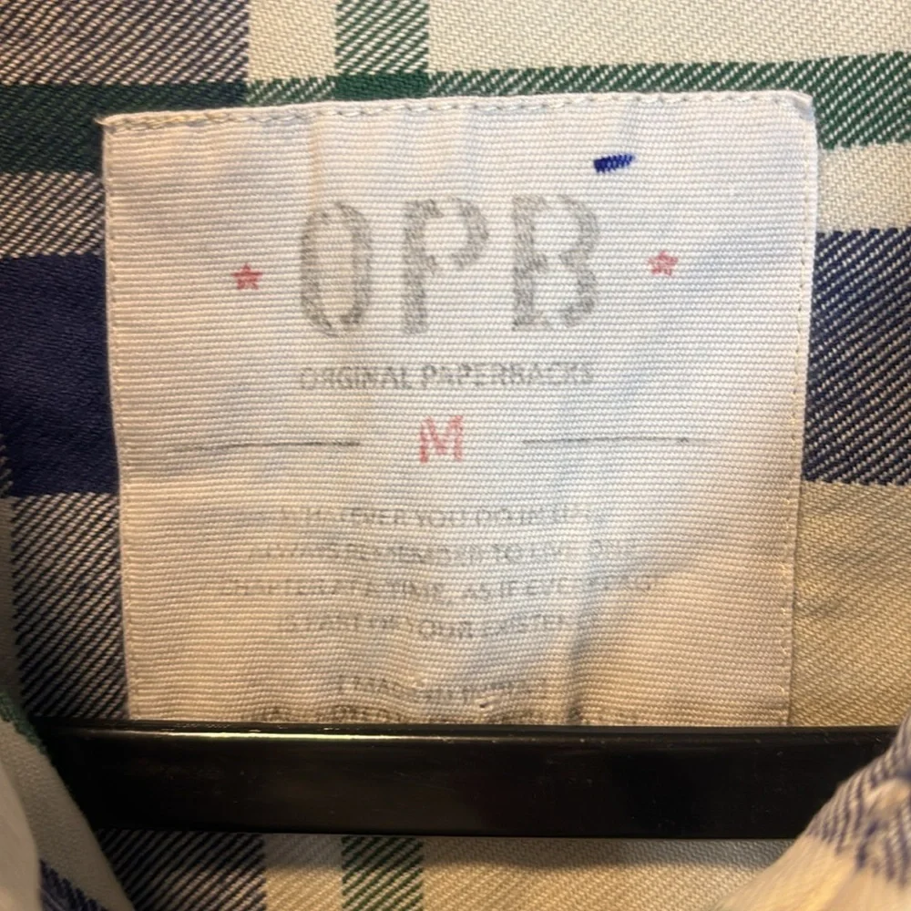 OPB Original Paperbacks Shirt Mens Medium White‎ Blue Button Up Plaid New